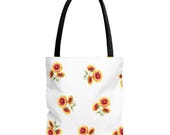 Blanket Flower Watercolor Tote Bag | Red Yellow Floral Canvas Market Shopper, detail view (Bill Shew)