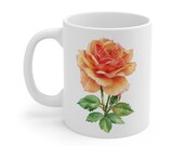 Orange Rose Mug, Watercolor Rose Coffee Mug, Botanical Floral Mug, Peach Rose Mug, detail view (Bill Shew)