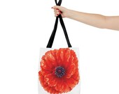 Red Poppy Watercolor Tote Bag, Botanical Floral Canvas Bag, Poppy Flower Tote, close-up (Bill Shew)