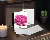 Watercolor Pink Rose Greeting Card, Botanical Floral Art, Romantic Note Card, alternate view (Bill Shew)