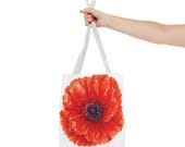 Red Poppy Watercolor Tote Bag, Botanical Floral Canvas Bag, Poppy Flower Tote, detail view (Bill Shew)