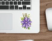 Purple Clematis Watercolor Sticker, Botanical Floral Decal, detail view (Bill Shew)
