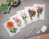 Watercolor Floral Note Cards, Assorted Rose Bouquet Art Prints (Digital Art Print), detail view (Bill Shew)
