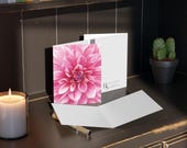 Pink Dahlia Botanical Watercolor Greeting Card, Floral Note Card, alternate view (Bill Shew)