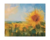 Sunflower Field Canvas Print, Hazy Daylight Botanical Art, Abstract Sunflowers Wall Decor by Bill Shew