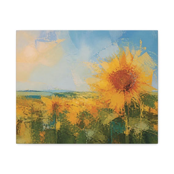 Sunflower Field Canvas Print, Hazy Daylight Botanical Art, Abstract Sunflowers Wall Decor by Bill Shew