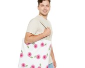 Pink Dahlia Botanical Watercolor Tote Bag, Floral Canvas Carryall, alternate view (Bill Shew)