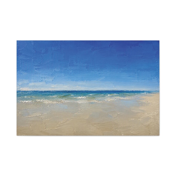 Minimalist Beach Canvas Print, Blue Sky Ocean Digital Art Print, Coastal Wall Art, Canvas Wall Decor, Bill Shew wall art print