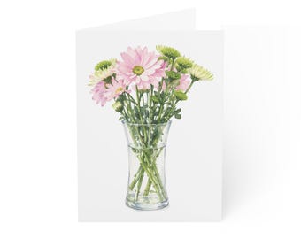 Pink Daisy Bouquet Greeting Card, Digital Art Print, Botanical Card, Blank Inside for Any Occasion