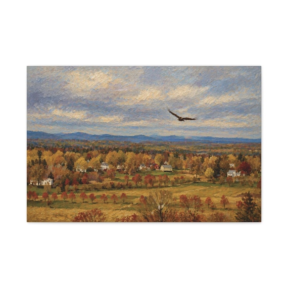 New England Valley Canvas Print, Autumn Hawk Digital Art Print, Landscape Wall Art, Canvas Wall Decor., Bill Shew wall art print