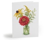 Red Zinnia Wildflower Botanical Greeting Card | Watercolor Floral Art (8, 16, or 24 Pack) by Bill Shew