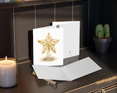 Gold Christmas Star Greeting Card, Watercolor Holiday Card, Elegant Star Tree Topper, alternate view (Bill Shew)