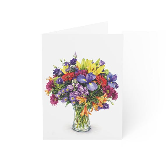 Mixed Flower Bouquet Greeting Card, Digital Art Print, Botanical Card, Blank Inside for Any Occasion, Bill Shew wall art print
