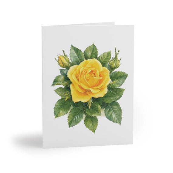 Yellow Rose Greeting Card, Yellow Rose Botanical Watercolor, Golden Rose Flower Card by Bill Shew