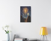 Beach Fireworks Canvas Print, Night Sky Celebration Digital Art Print, Coastal Wall Art, Canvas Wall Decor, alternate view (Bill Shew)