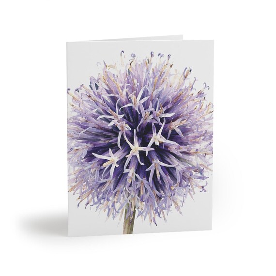 Purple Globe Thistle Watercolor Card, Botanical Lavender Flower Illustration (Blank Note Card) Purple Globe Thistle Watercolor Card by Bill Shew