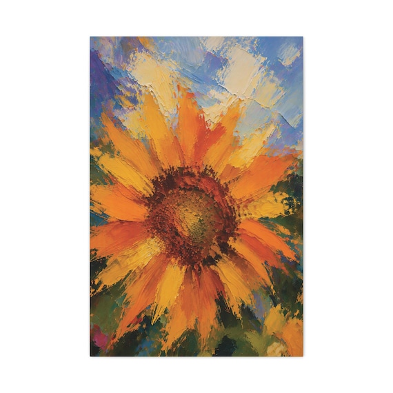 Sunflower Sky Canvas Print, Golden Bloom and Clouds Digital Art Print, Botanical Wall Art, Canvas Wall Decor, Bill Shew wall art print