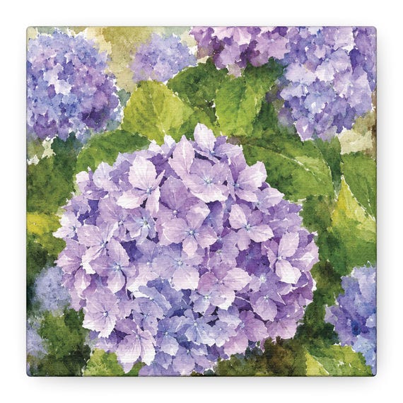 Purple Hydrangea Canvas Print, Botanical Wall Art, Garden Blooms (Digital Art) by Bill Shew