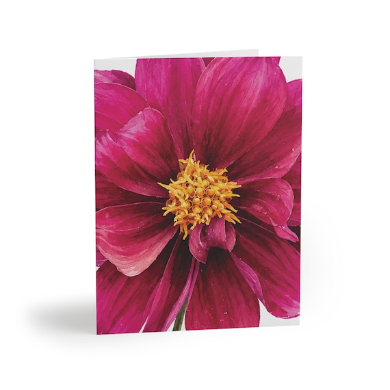 Magenta Dahlia Watercolor Greeting Card, Botanical Floral Art Magenta Dahlia Watercolor Greeting Card, Botanical Floral Art by Bill Shew