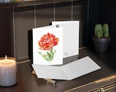 Orange Red Double Tulip Greeting Card – Botanical Watercolor Art (Pack of 8), alternate view (Bill Shew)
