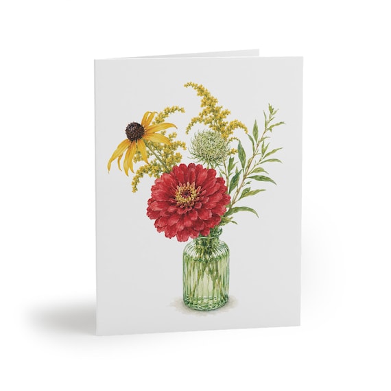 Red Zinnia Wildflower Botanical Greeting Card by Bill Shew