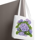 Purple Hydrangea Watercolor Tote Bag | Botanical Floral Carryall (100% Polyester), detail view (Bill Shew)