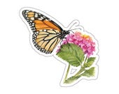 Monarch Butterfly Lantana Flower Sticker, Botanical Garden Art by Bill Shew
