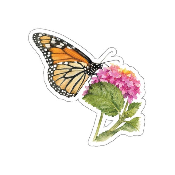 Monarch Butterfly Sticker, Lantana Flower Sticker, Butterfly Garden Sticker by Bill Shew