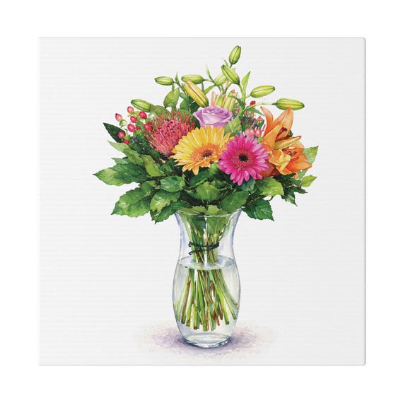 Colorful Floral Bouquet Botanical Art Classic Stretched Canvas, Bill Shew canvas print