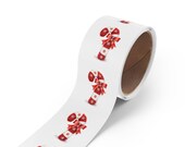 Watercolor Candy Cane Sticker, Red White Snowflakes, Holiday Decor (Roll), in-room view (Bill Shew)