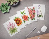 Assorted Floral Note Cards, Watercolor Garden Flower Prints, detail view (Bill Shew)