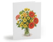 Colorful Wildflower Bouquet Watercolor Greeting Card, Floral Note Card by Bill Shew