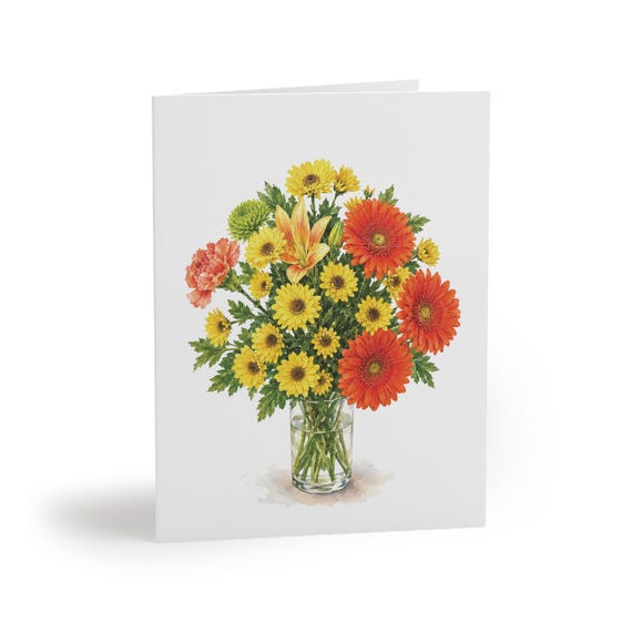 Colorful Wildflower Bouquet Watercolor Greeting Card, Floral Note Card by Bill Shew