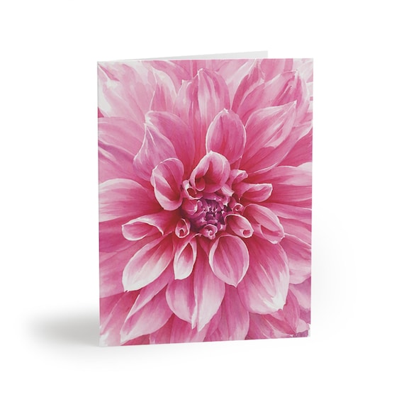 Pink Dahlia Botanical Watercolor Greeting Card, Floral Note Card Pink Dahlia Botanical Watercolor Greeting Card, Floral Note Card by Bill Shew