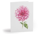 8 cards - Pink Dahlia Botanical Watercolor Greeting Card, Floral Art Note Card by Bill Shew