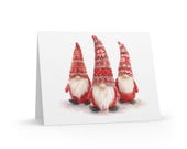 Watercolor Christmas Gnome Trio Card, Scandinavian Holiday Greeting by Bill Shew