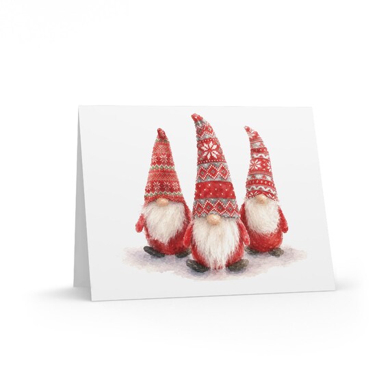 Watercolor Christmas Gnome Trio Card, Scandinavian Holiday Greeting Watercolor Christmas Gnome Trio Card, Scandinavian Holiday Greeting by Bill Shew