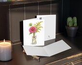 Pink Zinnia and Goldenrod Botanical Greeting Card, alternate view (Bill Shew)