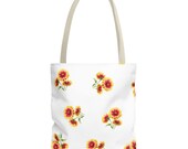 Blanket Flower Watercolor Tote Bag | Red Yellow Floral Canvas Market Shopper by Bill Shew