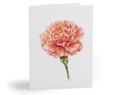 Pink Carnation Botanical Watercolor Greeting Card, Floral Note Card, Garden Flower Art by Bill Shew