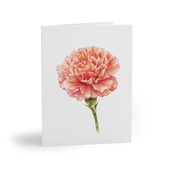 Pink Carnation Botanical Watercolor Greeting Card, Floral Note Card, Garden Flower Art by Bill Shew
