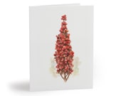 Watercolor Red Berry Christmas Tree Card, Rustic Botanical Holiday Greeting by Bill Shew