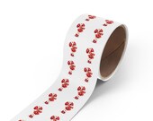 Watercolor Candy Cane Sticker, Red White Snowflakes, Holiday Decor (Roll), detail view (Bill Shew)