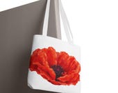 Red Poppy Watercolor Tote Bag, Botanical Floral Canvas Bag, Poppy Flower Tote, detail view (Bill Shew)