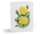 8 cards - Yellow Prickly Pear Cactus Watercolor Greeting Card, Desert Floral Botanical Art by Bill Shew