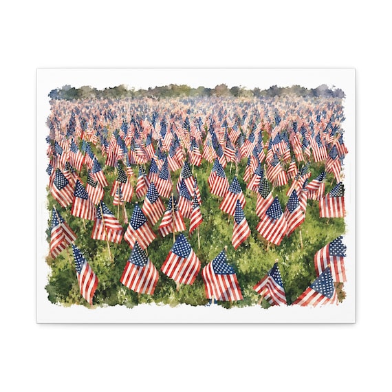 Boston Common Flag Garden Canvas Print, American Flags Memorial Wall Art, Bill Shew wall art print