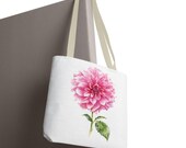 Pink Dahlia Botanical Watercolor Tote Bag, Floral Canvas Carryall Bag, alternate view (Bill Shew)