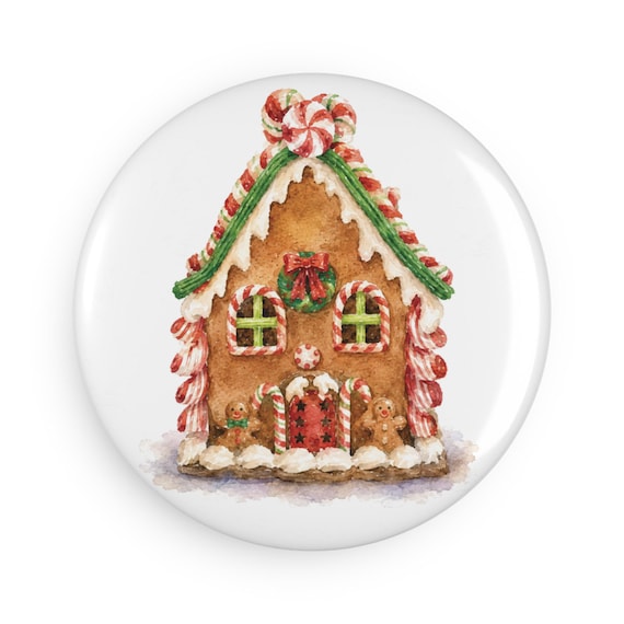 Gingerbread House Magnet, Watercolor Christmas Fridge Magnet, Gingerbread Christmas Magnet by Bill Shew