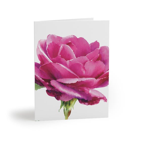 Watercolor Pink Rose Greeting Card, Botanical Floral Art, Romantic Note Card Watercolor Pink Rose Greeting Card, Botanical Floral Art, Romantic Note Card by Bill Shew