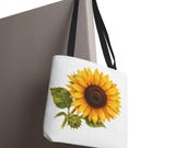 Sunflower Botanical Watercolor Tote Bag, Yellow Floral Canvas Carryall Bag, framing detail (Bill Shew)